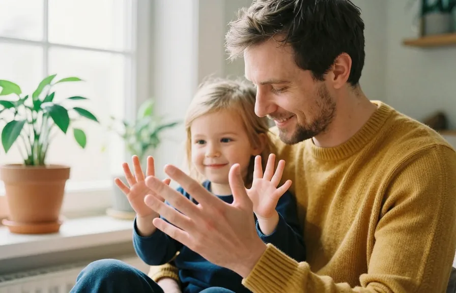 Eltern sitzen schützend mit ihren zwei Kindern auf dem Sofa zu Hause.